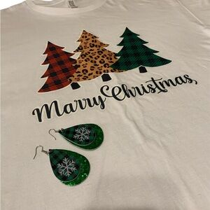 Christmas Tree Graphic Tee and Earrings Set